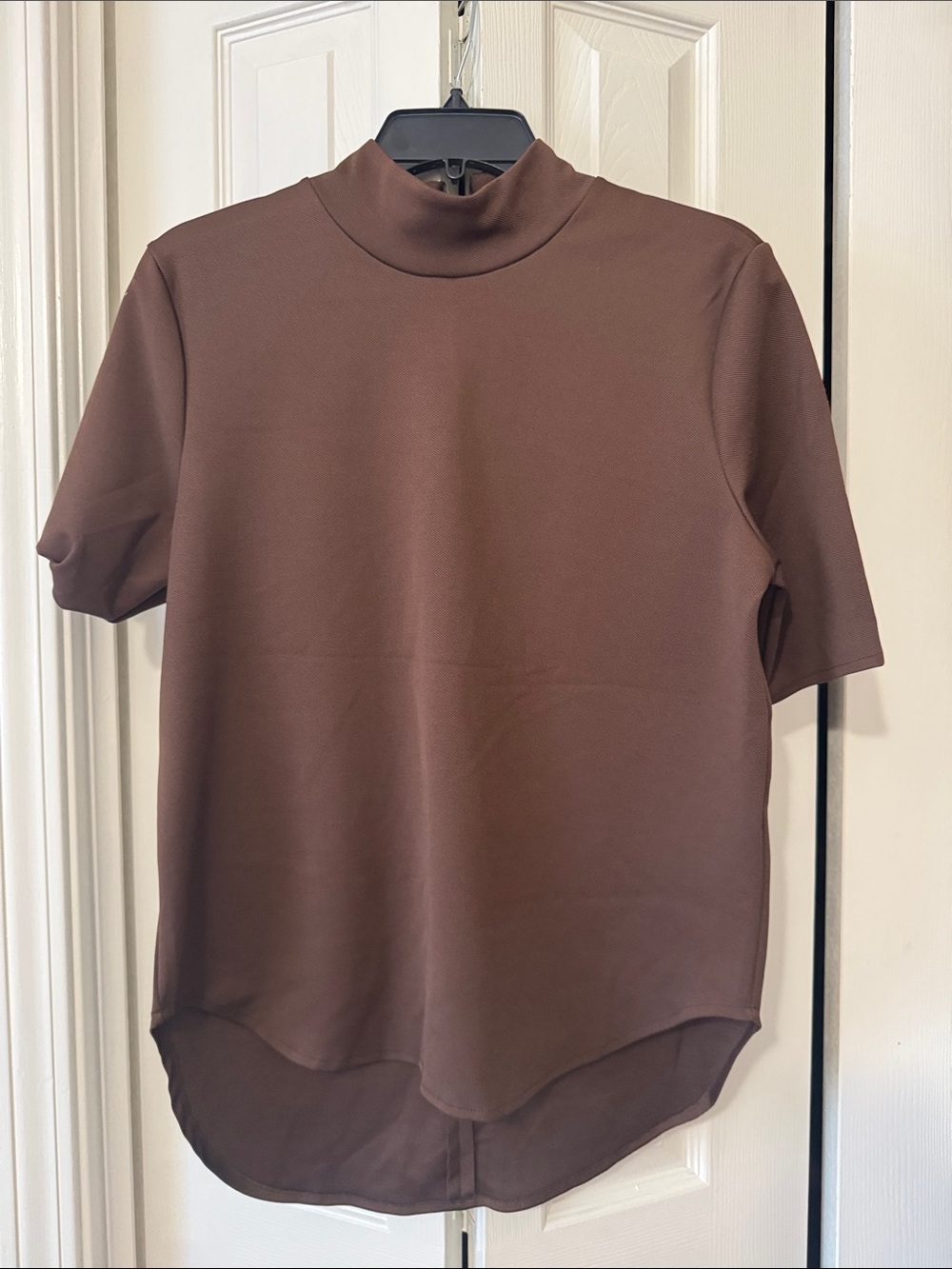 Zara Chocolate Brown Mock Neck Short Sleeve Top